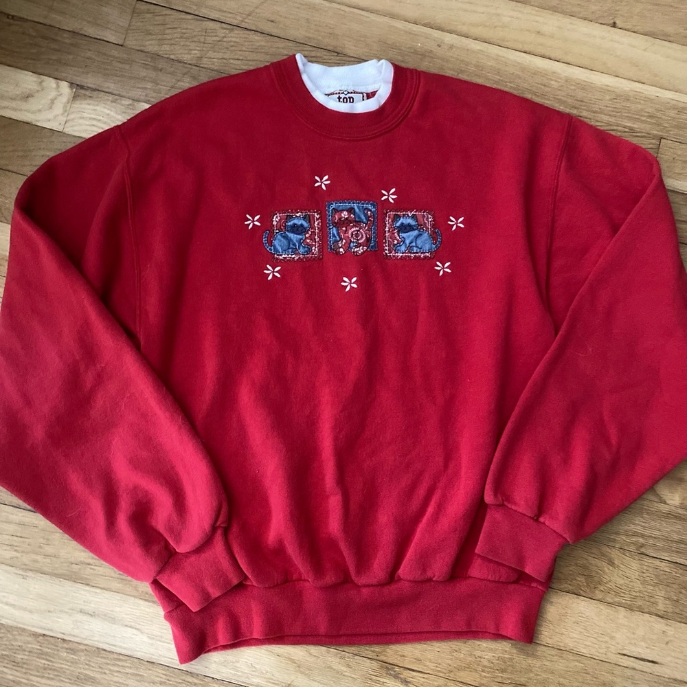 Top Stitch By Morning Sun Vintage Cat Crewneck LG